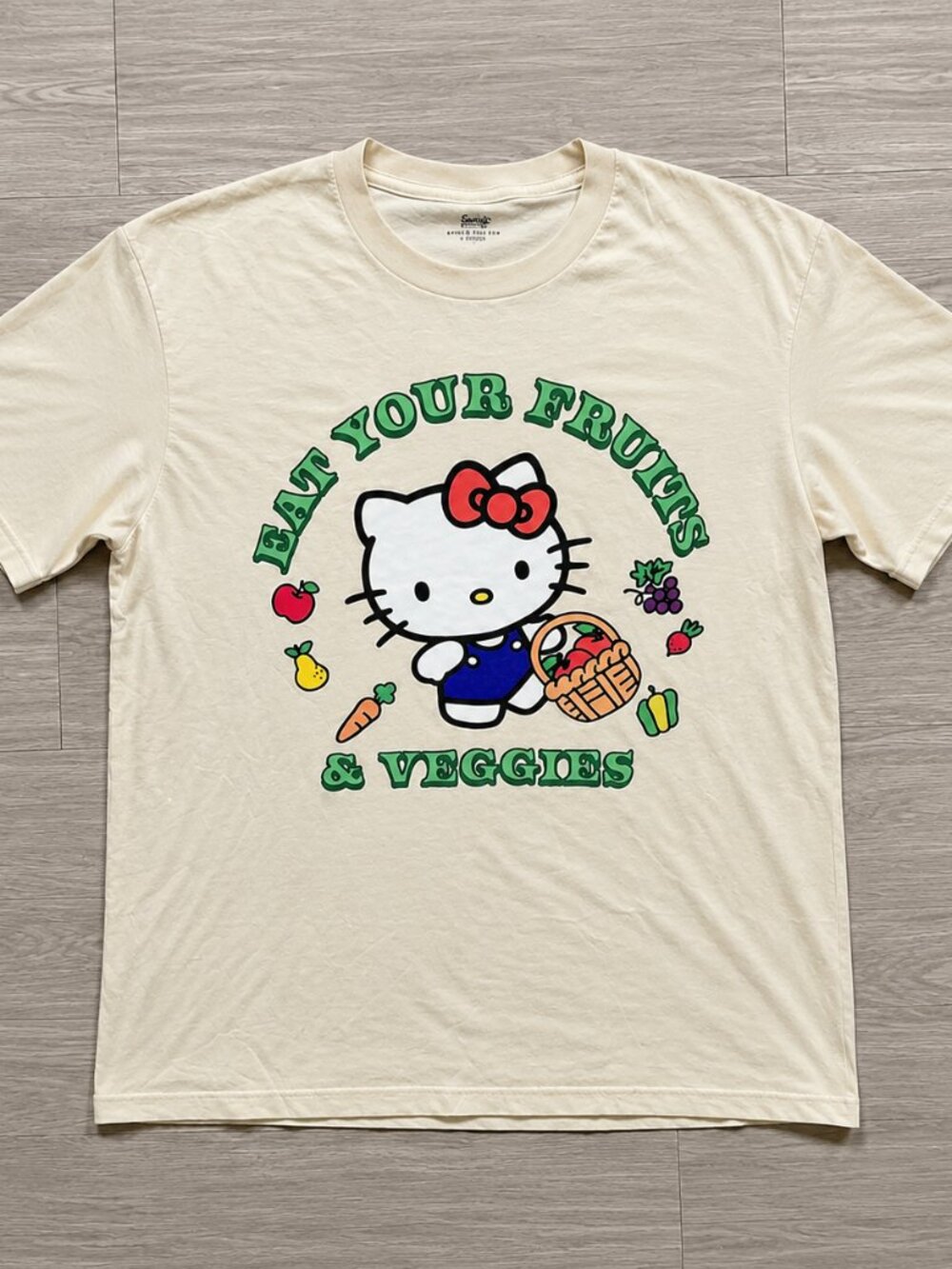 Hello Kitty Shirt, Eat Your Fruits Veggies Tee, Cute Cartoon Graphic Apparel